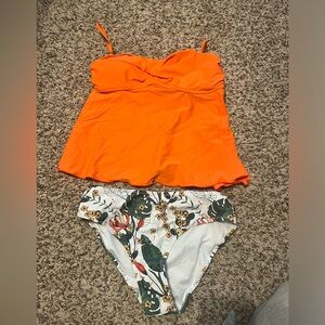 Women’s orange/floral swimsuit